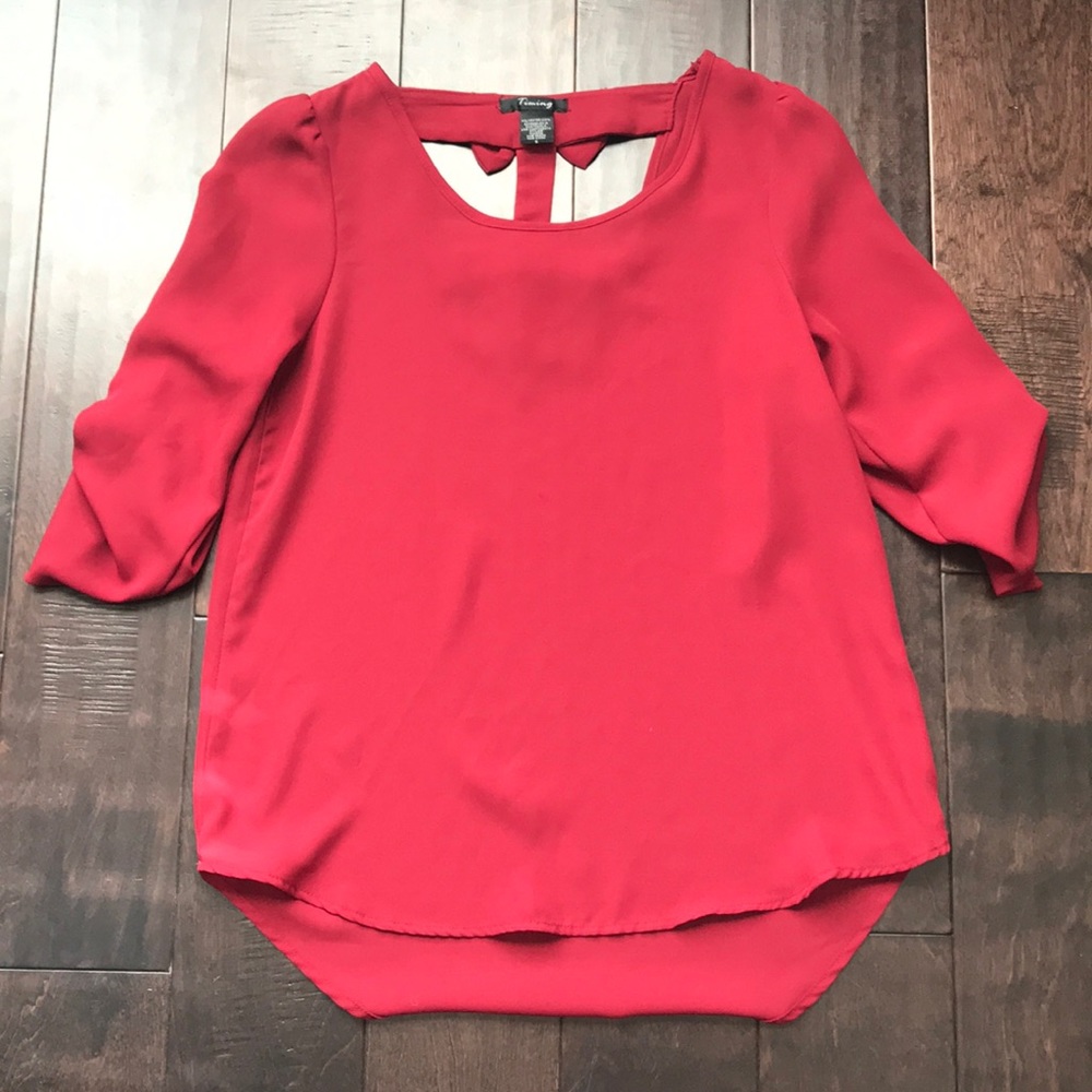 Red bow detail back blouse